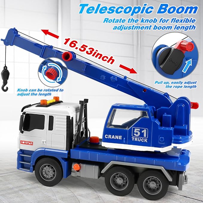 Dwi Dowellin Crane Truck Toy for Toddlers 2-4, 3-5 | Construction Toy with Rotating Arm, Sound & Lights | Trucks for Boys Kids,Gift for 3 4 5 6 Year Old Boys