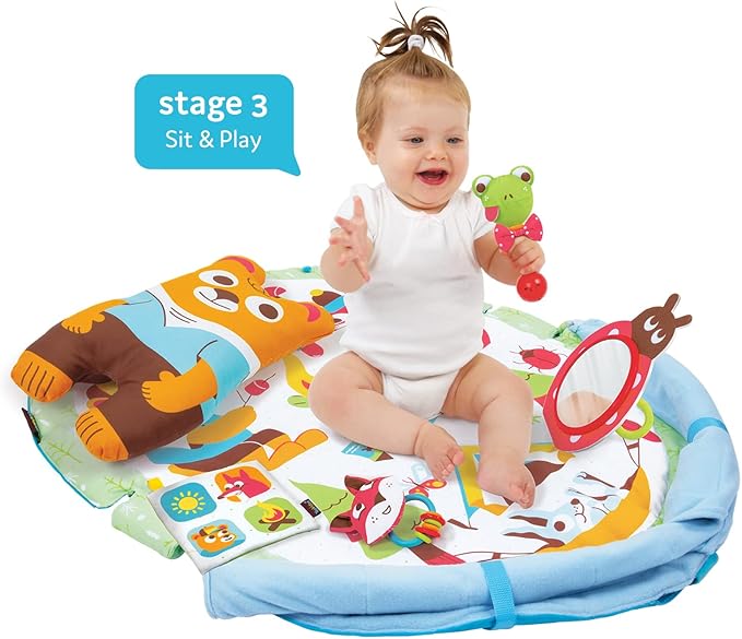 Yookidoo Baby Gym Play 'N’ Nap. 3-in-1 Activity Playmat with Foldable Infant Blanket. Tummy Time Pillow & Mirror, Sensory Toys and Newborn Rattle for 0-12 Months.