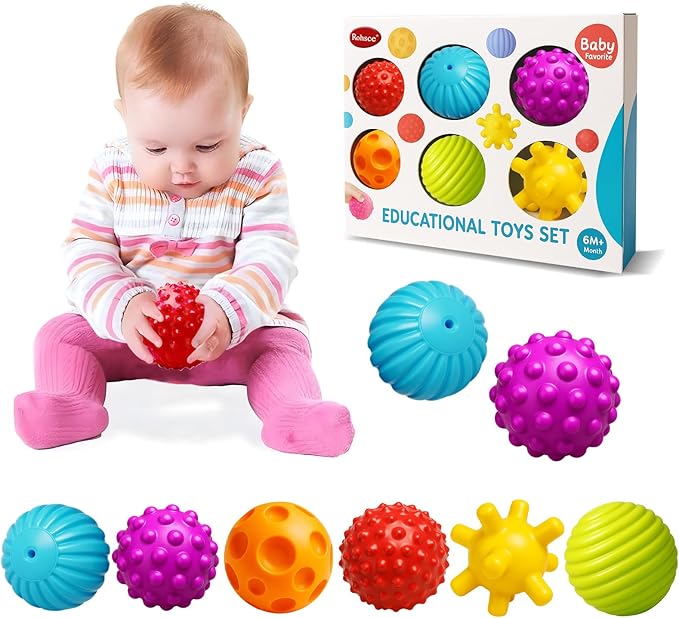 Baby Balls for Toddlers 1-3, Bath Toys for Babies 6-12 Months, Infant Soft Sensory Balls Set, Montessori Bathroom Shower Teether Gift for Boys Girls 6 Pack
