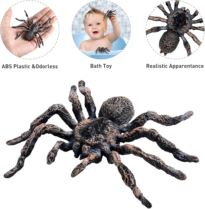 4 Pieces Realistic Spider Giant Fake Spider Action Model Plastic Animal Tarantula Toy Figures Lifelike Educational Toy for Girls and Boys, Halloween Prank Props Party Supplies