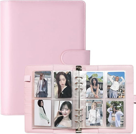 A5 Kpop Photocard Binder, 6 Ring Binder Collector’s Album with 240 Card Slots, PU Leather Binder Cover for Organizing K-Pop, Trading Cards, Game Cards & Memorabilia (Light Pink)