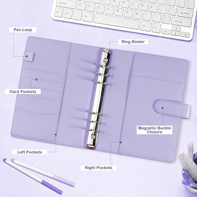 A5 Kpop Photocard Binder with 30 Pack 4-Pocket Card Pages, 6 Ring A5 Binder Card Collector Album with 240 Card Slots,PU Leather Binder Cover with Magnetic Buckle Closure for Organizing Trading Card