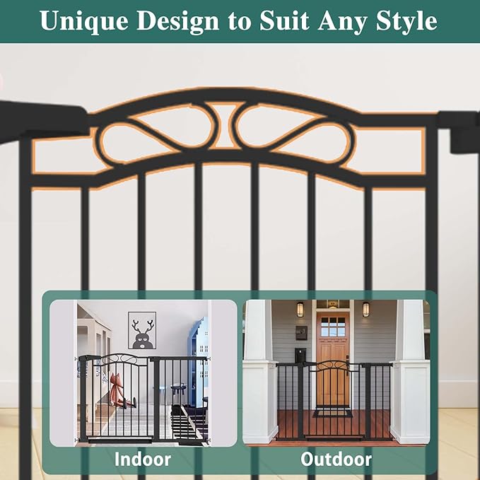 Black Wide Baby Gate with Door-Walk Through Baby Gates for Stairs Pressure Mounted no Drill-Indoor Tension Metal Child Pet Dog Safety Gate 46.06"-48.82" inches Wide