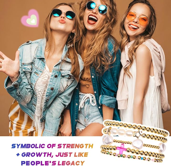 AICase for Korea-Pop Christian Gold Bracelets 5 Pcs Stackable Stretch Friendship Beaded Pearl Cross Bracelets k pop Costume Trendy Jewelry Gifts for Fans Women Birthday Christmas Stocking_63
