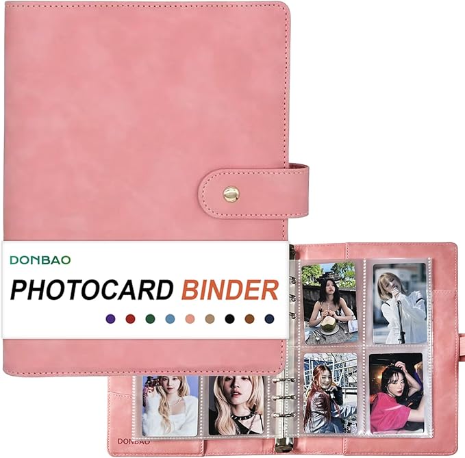 A5 Kpop Photocard Binder, 6 Ring Binder Collector’s Album with 240 Card Slots, PU Leather Cover for Organizing K-Pop, Trading Cards, Game Cards & Memorabilia (Pink)