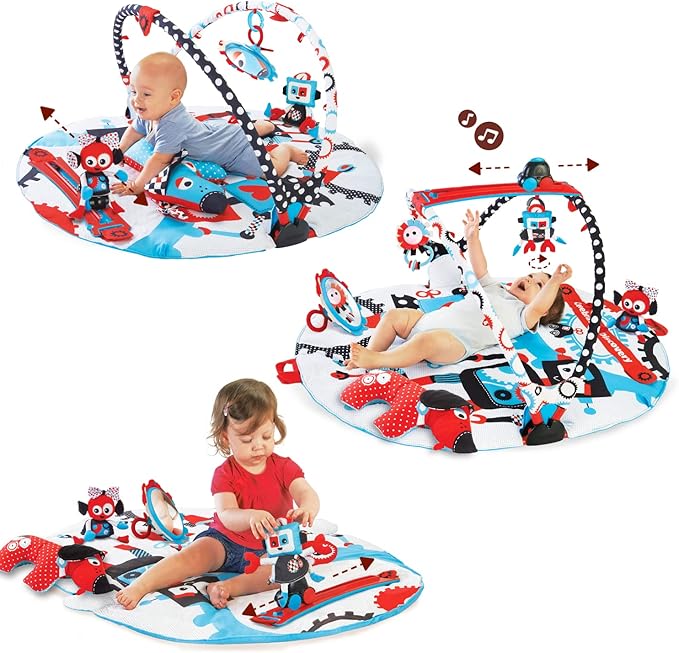 Yookidoo Baby Gym and Play Mat - 3 Stage Accessory Gym with Motorized Robot Track - 20 Development Activities - Age 0-12 Months