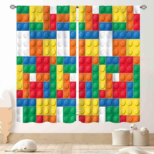 Boys Curtains for Bedroom Building Blocks Curtains, Colorful Plastic Block Building Constructor Brick Blackout Window Treatments for Boys Kids Girl Baby Room Living Room Nursery, 84"x84" Inch