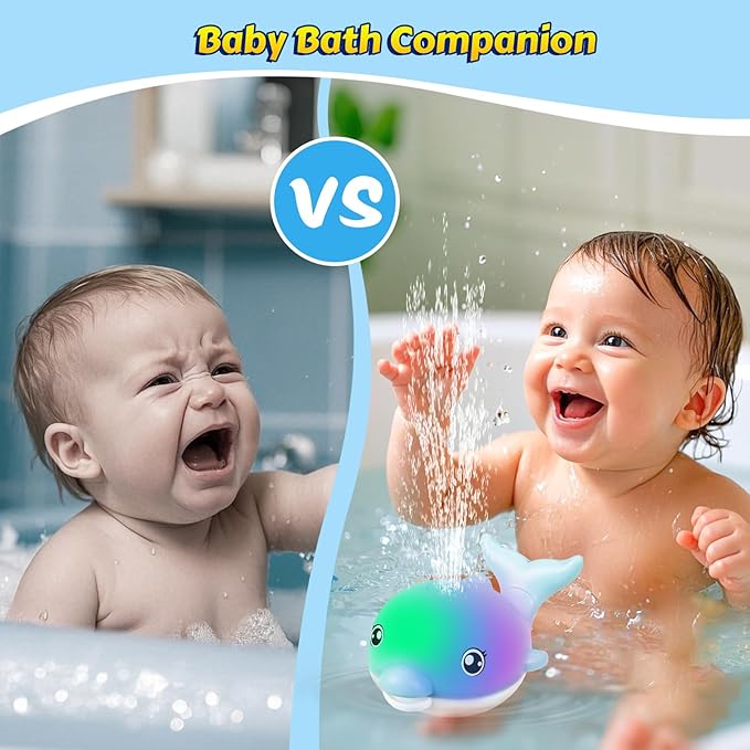 Baby Bath Toys, 2025 Upgraded Magnetic Charging Toddler Bath Toys for Kids Ages 1-3, Light Up Dolphin Bath Toy Sprinkler, Birthday Gifts Infant Baby Toys 6-12-18 Months- Blue