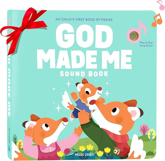God Made Me Christian Sound Books for Kids - 6 Bible Songs - Christmas, Baptism, Christening, Dedication Gifts for Boys and Girls - Religious Toys, Music Books for Toddlers 1-3