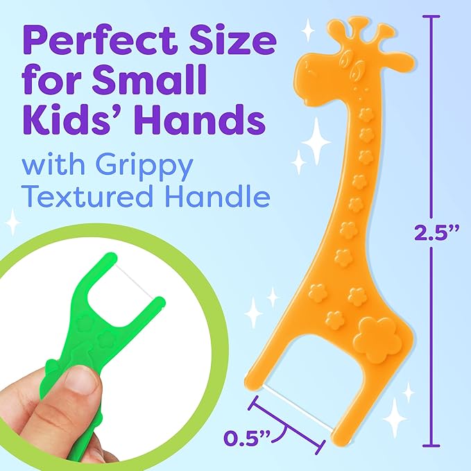 Kids Flossers 4 Pack (200 Count) – Fun Animal-Shaped Floss Picks for Kids, Bubble Gum Flavor, Easy Glide Between Teeth, Helps Prevent Tooth Decay & Gum Disease