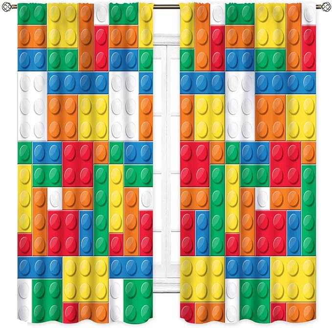 Boys Curtains for Bedroom Building Blocks Curtains, Colorful Plastic Block Building Constructor Brick Blackout Window Treatments for Boys Kids Girl Baby Room Living Room Nursery, 42"x54" Inch