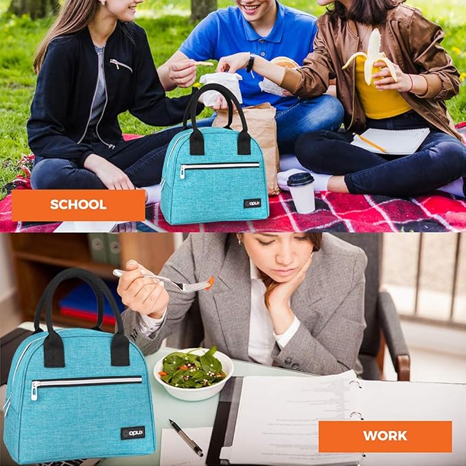 opux Insulated Lunch Box Women, Lunch Bag Tote Girls Kids Teen Adult, Cute Soft Lunch Cooler Container Work School, Reusable Thermal Food Meal Prep Organizer Lunch Pail Travel Beach, Teal Blue