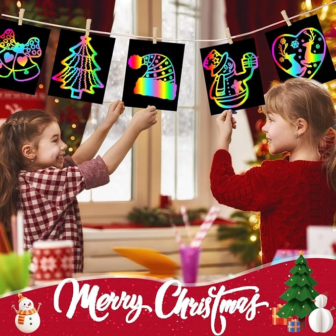 ZMLM Scratch Rainbow Art Paper Set - 100Pcs Magic Scratch Off Art Craft Supplies Kits for Kids Girls Boys Black Scratch Notes Sheet Doodle Pad for Fun DIY Toy Party Favors Christmas Birthday Gift