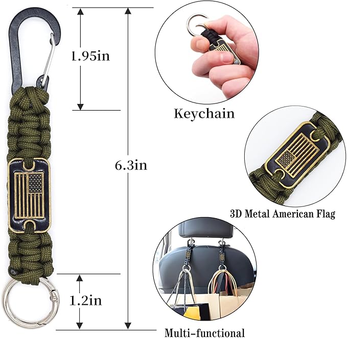 Heavy Duty Braided Paracord Lanyard Keychain with USA Flag, Parachute Rope Necklace Keychains, Braided Strong Lanyard