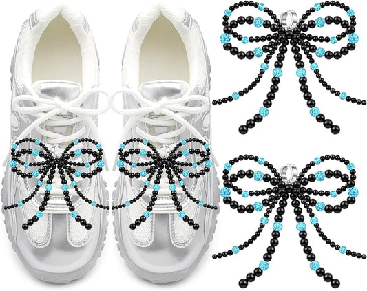 DELELE Pearl Bowknot Shoe Charms: Pearls Bow Sneakers Decorations for Women 2Pcs