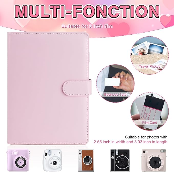 A5 Kpop Photocard Binder, 6 Ring Binder Album with 200 Card Slots, Leather Binder Cover with Magnetic Buckle Closure for Organizing Trading Cards(Pink)