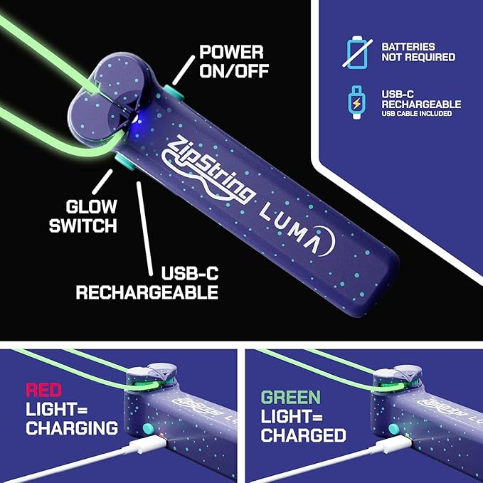 ZipString Luma - The Patented Glow-in-The-Dark Toy That Flies a Loop of String, Creates Endless Shapes and Tricks Built-in LED for Glowing Fun. Perfect STEM Gift for Kids & Adults. Wonderment Awaits