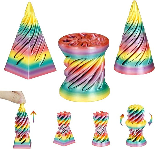 3PCS Impossible Cone,3D Printed Spiral Cone Fidget Toys,Impossible Pyramid Passthrough Sculpture,Stress Relieving Toys for Adults and Kids,Stocking Filler White Elephant Gifts(Rainbow)