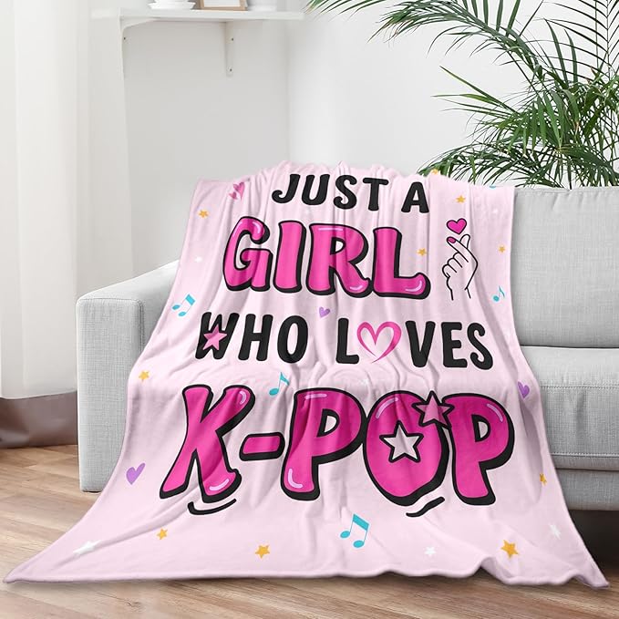 K-Pop Gifts for Teen Girls Women, K-Pop Music Throw Blanket, Christmas Day Gift for Kpop Fan, Just a Girl Who Loves Kpop