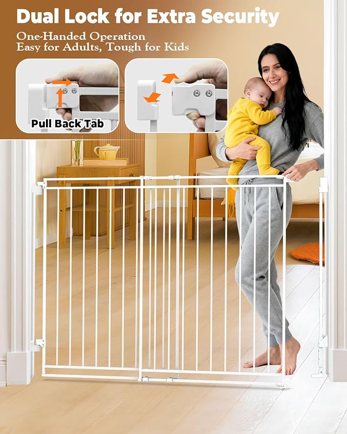 34-53" No Bottom Bar Baby Gates Dog Gate for Stairs, 39" Extra Tall Child Safety Gate with Auto Close Design, Large Walk Thru Door, Extra Wide Hardware Mount Pet Gate for Doorways Deck Indoor Outdoor