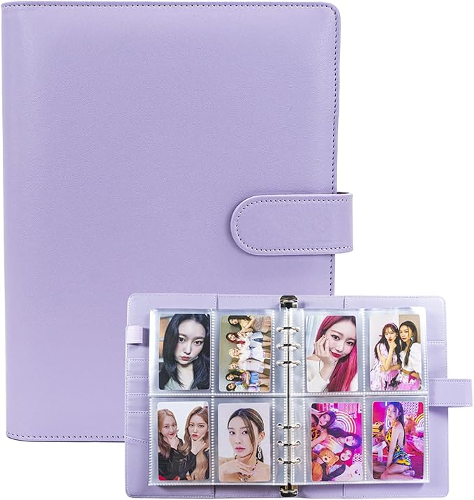 A5 Kpop Photocard Binder with 30 Pack 4-Pocket Card Pages, 6 Ring A5 Binder Card Collector Album with 240 Card Slots,PU Leather Binder Cover with Magnetic Buckle Closure for Organizing Trading Card