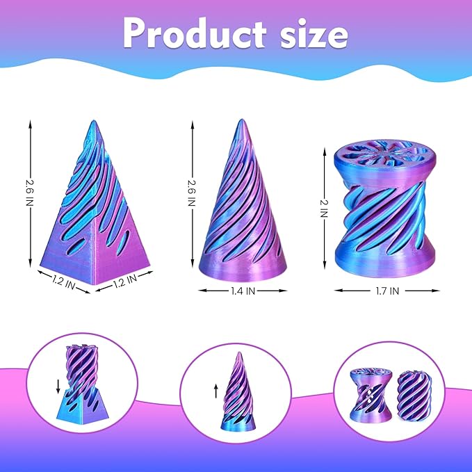 3PCS Impossible Cone,3D Printed Spiral Cone Fidget Toys,Impossible Pyramid Passthrough Sculpture,Stress Relieving Toys for Adults and Kids,Stocking Filler White Elephant Gifts(Light Purple)