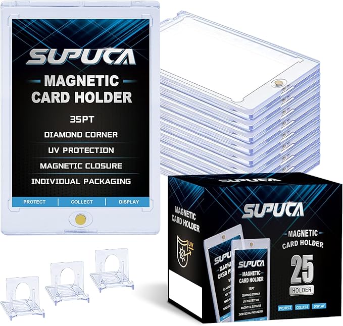 25ct Magnetic Card Holder 35PT, One Touch Protector for Trading Cards, Hard Plastic Sleeves Display Case for Baseball and Sports Cards