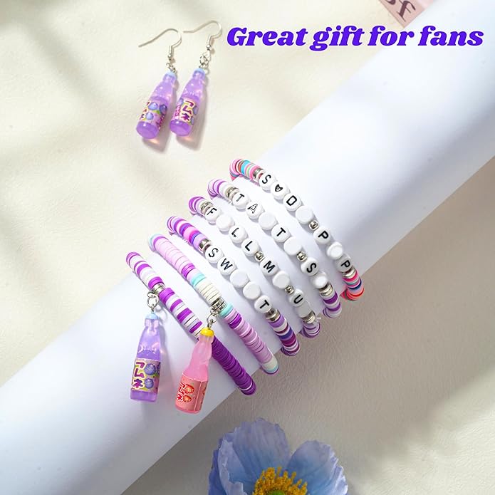 Bracelets Inspired by Korean Kpop Merch, 6 Pcs Stackable Stretch Friendship Beaded and 1 set of earrings, Hunters Cosplay Costume Outfit Merchandise Jewelry Gifts for Fans, Christmas Birthday Gifts for Girls Women