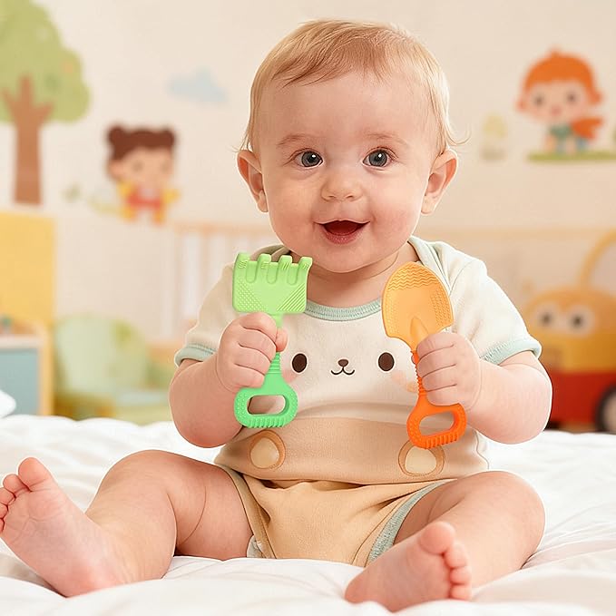 Baby Teething Toys, Baby Essentials, Teething Toys for 3-6 6-12 Months, Teether Toy, Food Grade Silicone Teether Infant Toy, First Gifts Christmas Stocking Stuffers for Babies, BPA Free