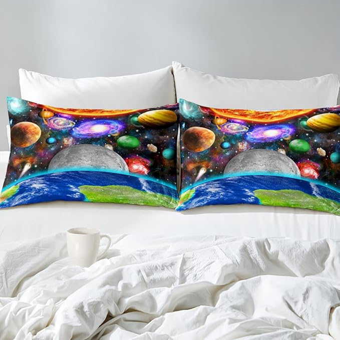 Space Bedding Solar System Twin Comforter Set for Boy Galaxy Outer Space Room Decor for Boys Bedroom Bedding Set Twin Size Galaxy Earth Planets Quilt Set with 1 Comforter 1 Pillowcase