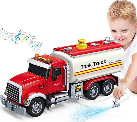 SpringFlower Toy Truck, Boy Toy for 3 4 5 6 Year Old Boys, Oil Tanker Truck Toy with Sound Light and Water Spray Function, Christmas Birthday Gifts for Boys & Girls