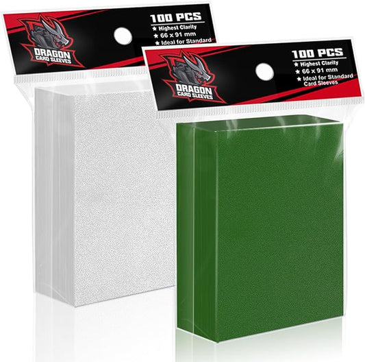 2 Colors Trading Card Sleeves,Toyopeny Matte Card Sleeves for Standard Card,Plastic Card Sleeve Fit for Baseball,Football,MTG,Magic,Yugioh,Sports Cards(Green-Clear,200P,66 * 91MM)