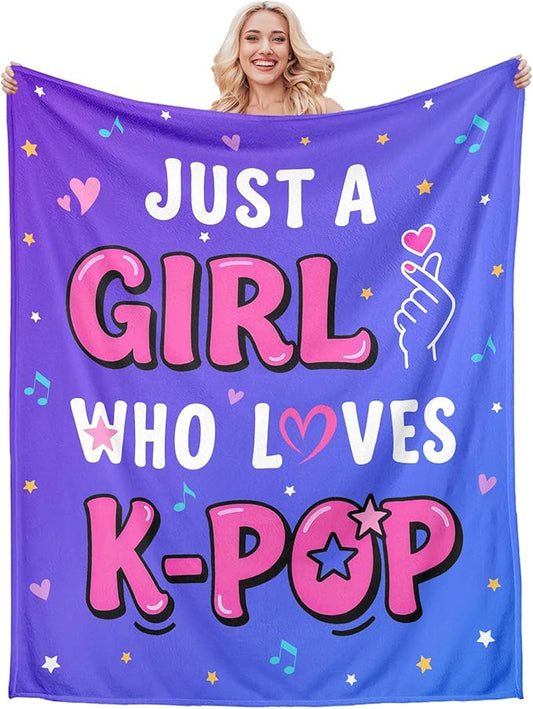 K-Pop Gifts for Teen Girls Women, K-Pop Music Throw Blanket, Christmas Day Gift for Kpop Fan, Just a Girl Who Loves Kpop