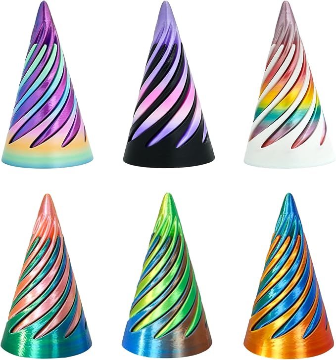 6PCS Impossible Cone,3D Printed Spiral Cone Fidget Toys,Impossible Pyramid Passthrough Sculpture,Stress Relieving Toys for Adults and Kids,Stocking Filler White Elephant Gifts (6 Colors)