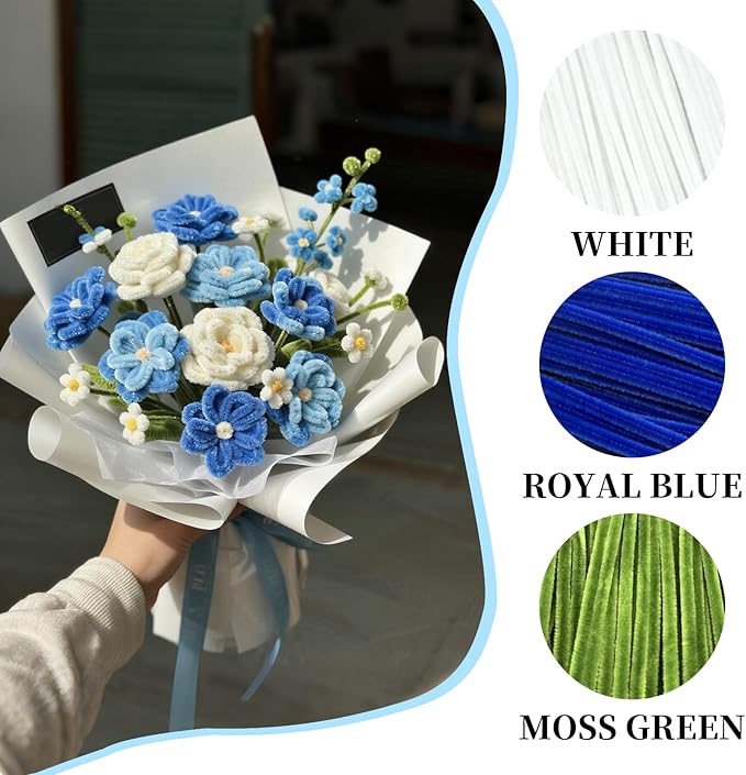 Royal Blue Pipe Cleaners Craft,Chenille Stems for DIY Art & Craft Supplies,Blue Party Decorations,Halloween/Christmas Gifts,Pipe Cleaners Blue Crafts,Royal Blue Gifts for Women,Wall Decor