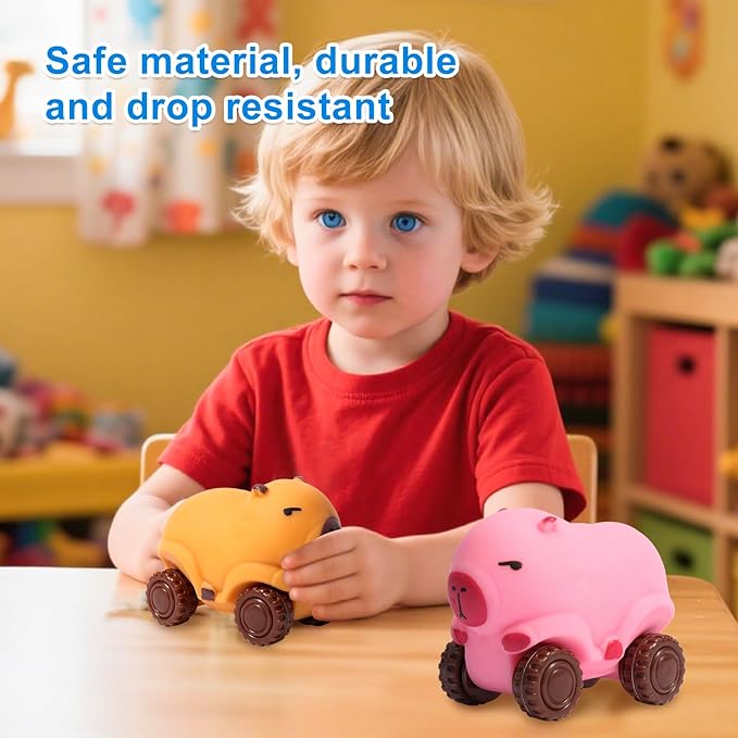2Pack Squishy Capybara Car Toys Brown and Pink, Super Fun Animal Squeeze Stretchable Fidget Cars Vehicle, Stress Relief Sensory Fidget Toys Car Stress Balls Party Favors for Kids Adults
