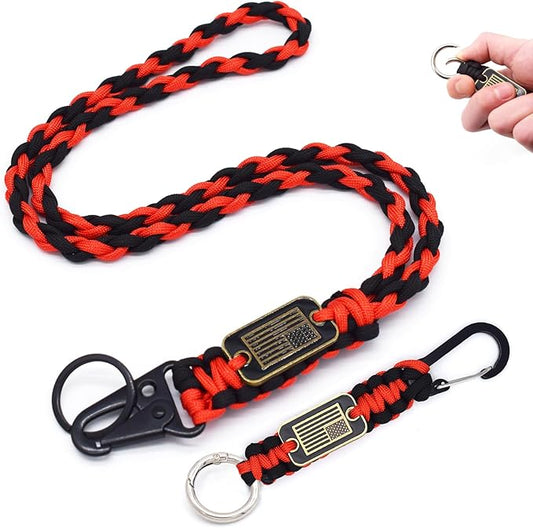 Heavy Duty Braided Paracord Lanyard Keychain with USA Flag, Parachute Rope Necklace Keychains, Braided Strong Lanyard