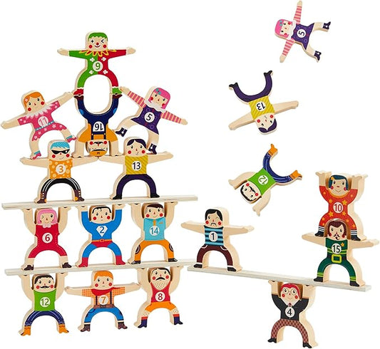 Wooden Stacking Toys 16Pcs Balancing Building Blocks Game,Circus Hercules Acrobatic Troupe Interlock Toy,for 3 4 5 6 Years Old Kids Adults Toddler Puzzle Toys