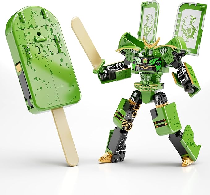 Ice Cream Transforming Toy, 2 in 1 Popsicle Transform into Robot Action Figure, DIY Transformation Figure Toys for Kids & Adults Action Figures for Boys Party Favors Gift (Green)