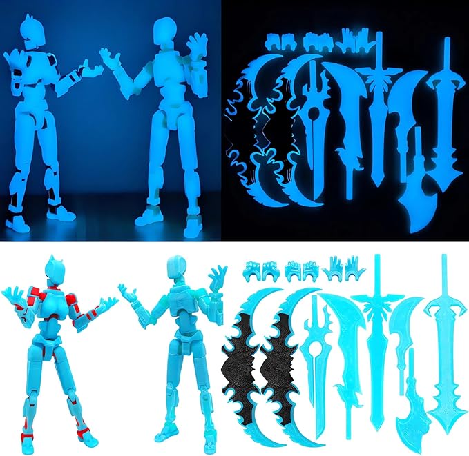 Titan 13 Action Figures (Grow in The Dark Blue) T13 3D Action Figure Set Already Assembled Dummy Robot Nova 13 Printed Multi-Jointed Movable Toy for Gift Collectors (Blue Blue + Blue Red)