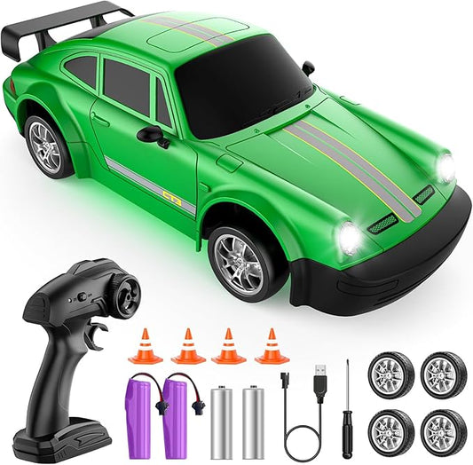 RC Drift Car, 1:24 Scale Remote Control Car with LED Lights, 20KM/H 4WD High Speed RC Cars, Racing and Drifting Dual-Mode Toy Car Idea Gift for Adults and Kids, Green