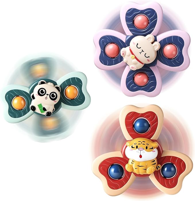 ALASOU 3PCS Suction Cup Spinner Toys for 1 Year Old Boy Girl|Spinning Top Infant Sensory Toys for Toddlers|1 2 Year Old Boy Christmas Birthday Gift|Baby Bath Toy Stocking Stuffers for Kids Ages 1-3