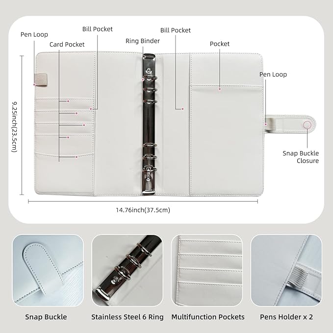 A5 Kpop Photocard Binder, 6 Ring Binder Collector’s Album with 240 Card Slots, PU Leather Binder Cover for Organizing K-Pop, Trading Cards, Game Cards & Memorabilia (White)