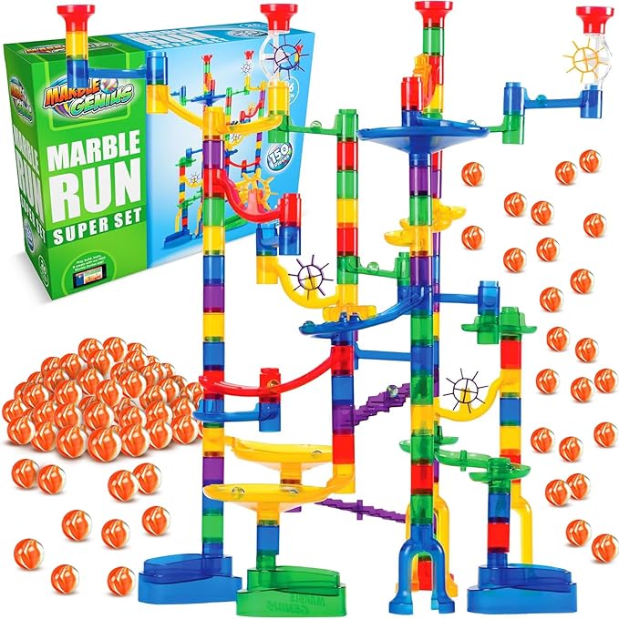 Marble Genius Marble Run Super Set, STEM Toys & Maze Construction Building - 150 Translucent Track Pieces & Glass Marble for Family, Kids Toddlers Ages 4-8 - Fun Holiday Creative Gifts