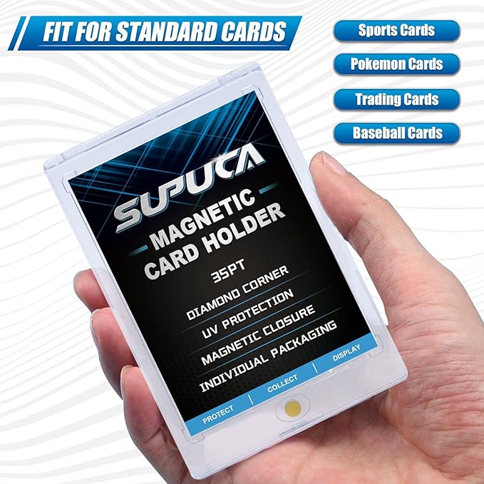 50ct Magnetic Card Holder 35PT, One Touch Card Holder for Trading Card, Card Protectors Hard Plastic, Card Sleeves Display Case for Baseball Card Sports Cards