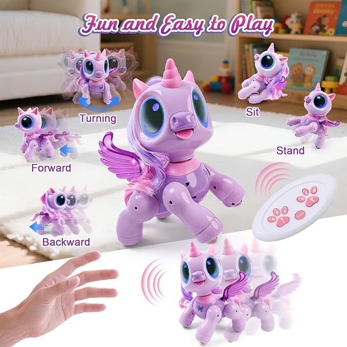 BIRANCO. Unicorn Robot Toys for Girls Age 3-5, Remote Control Electronic Pet, Gesture Sensing, STEM Play, Surprise Interactive Toy for Toddler Gifts and Kids Age 4 5 6+ Years Old