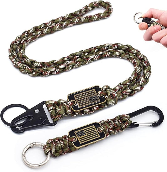 Heavy Duty Braided Paracord Lanyard Keychain with USA Flag, Parachute Rope Necklace Keychains, Braided Strong Lanyard
