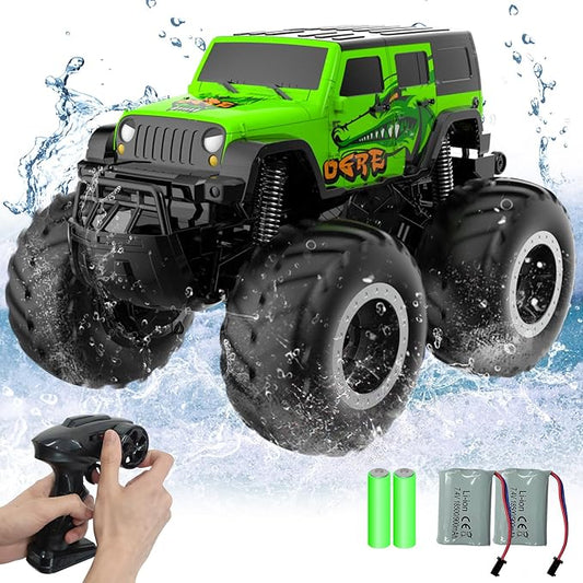 STEMTRON Amphibious Remote Control Car Toys for Boys 2.4GHz 1:16 All Terrain Off-Road RC Car Waterproof RC Monster Truck Kids Pool Toys Remote Control Boat Gifts for Kids Boys