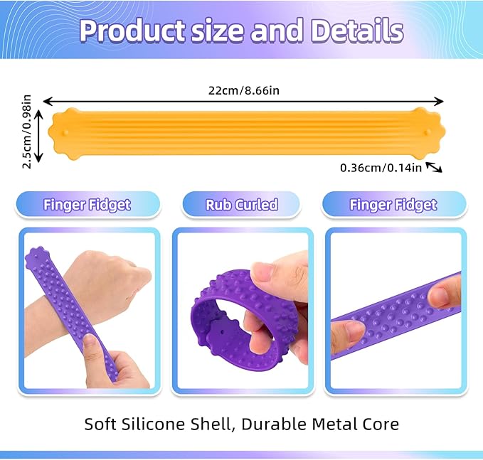 6PCs Textured Slap Bracelets Sensory Simple Dimple Fidget Toys for Kids with Autism & ADHD,Calming Tools for Anxiety & Stress Relief, Classroom Prizes Party & Special Needs Favor Gifts