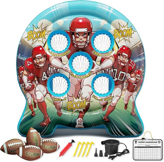 6Ft Inflatable Football Target Toss Game - Giant Outdoor Carnival Party Games for Backyard & Tailgate - Arcade Sports Toy with Electric Pump - 4 Easy-Grip Balls Gifts for Boys 3 4 5 6 7 8-12 Year Old